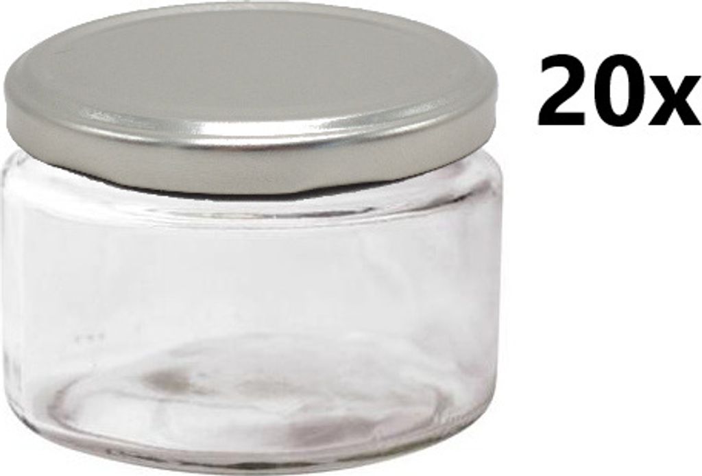 Glas 265 ml POMA klar/transparent 20 Stück INKLUSIVE SILBERNEM DECKEL, Anzahl der Teile in der Packung: 20