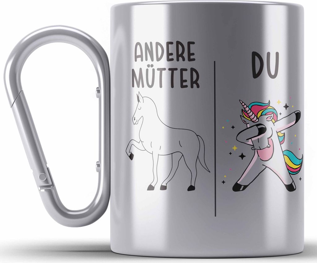 Trendation - Edelstahl Tasse Karabiner mit Spruch für Mutter Mama Muttertag Muttertagsgeschenk von Tochter Beste Mami (Silber)