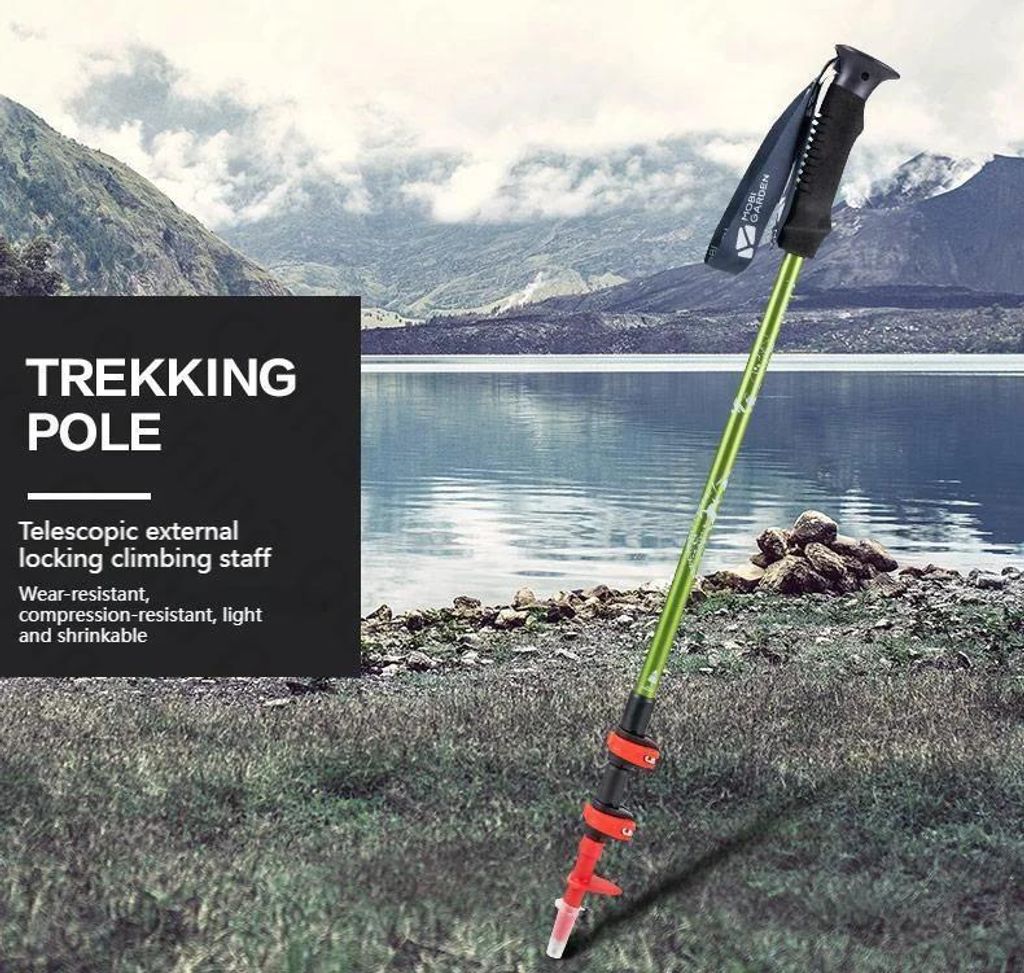 Trekkingstock - Faltbarer Wanderstock - 3-teilig 65–135 cm - Ultraleicht 240 g - 7075 Aluminiumlegierung - EVA Griff - Grün 1 Stück