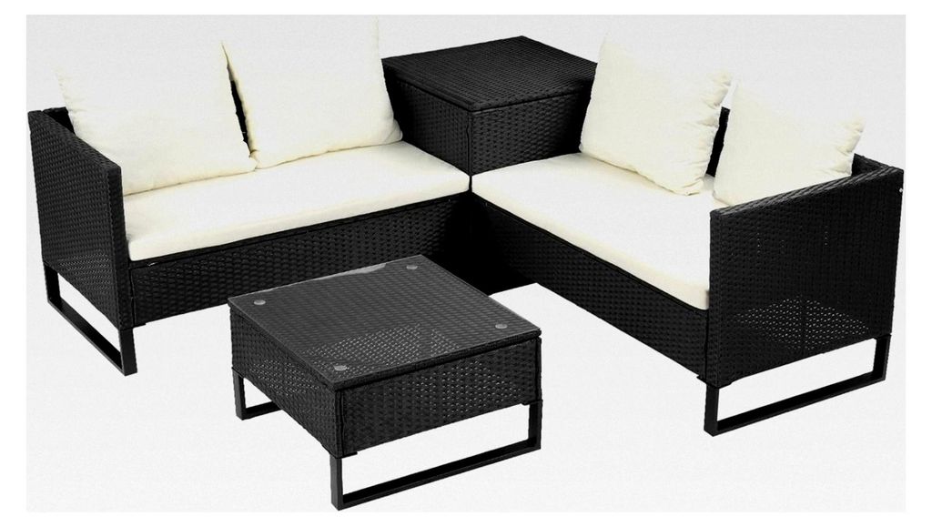 Gartenmöbel Set aus Polyrattan, 5-teilig, 2 Sofas, Couchtisch, Aufbewahrungsbox, wetterfest und UV-beständig für Terrasse, Garten, Balkon und Wo...