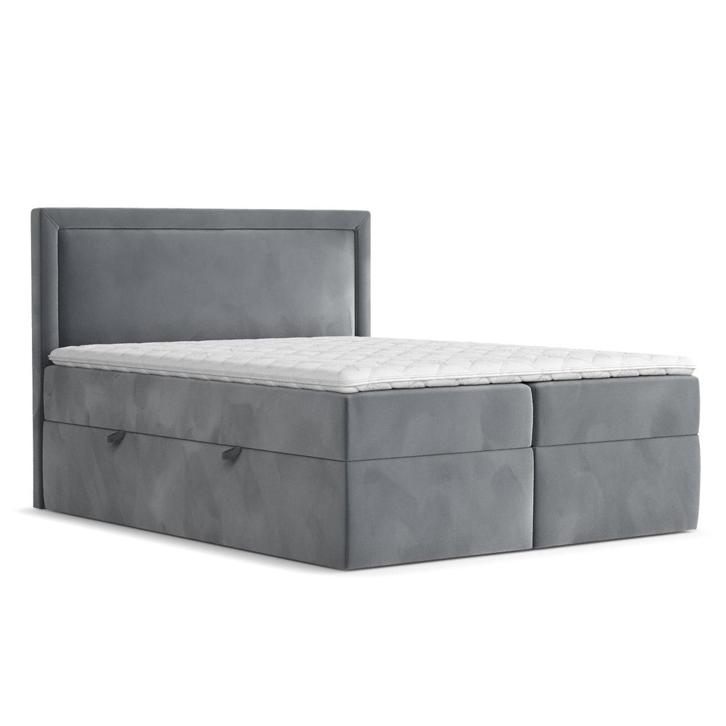 Boxspringbett Livia Interiors Maya, Bett 180x200 cm, mit Stauraum, Doppelbett, H2 Bonell - Matratze und Topper, Samtstoff Magic Velvet, Grau Farbe