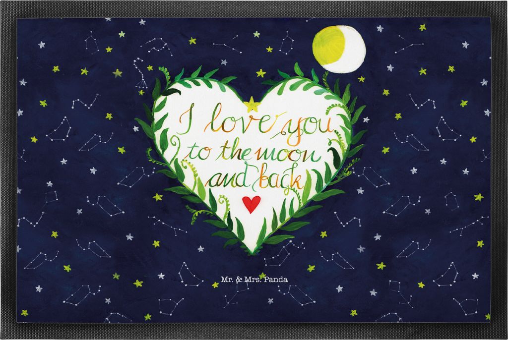 Mr. & Mrs. Panda Bodenvorleger Love u to the moon & back 50 x 75 cm - Geschenk, Schmutzmatte, Partner, Sauberlaufmatte, Mond, Fussmatte, Schmutzfan...