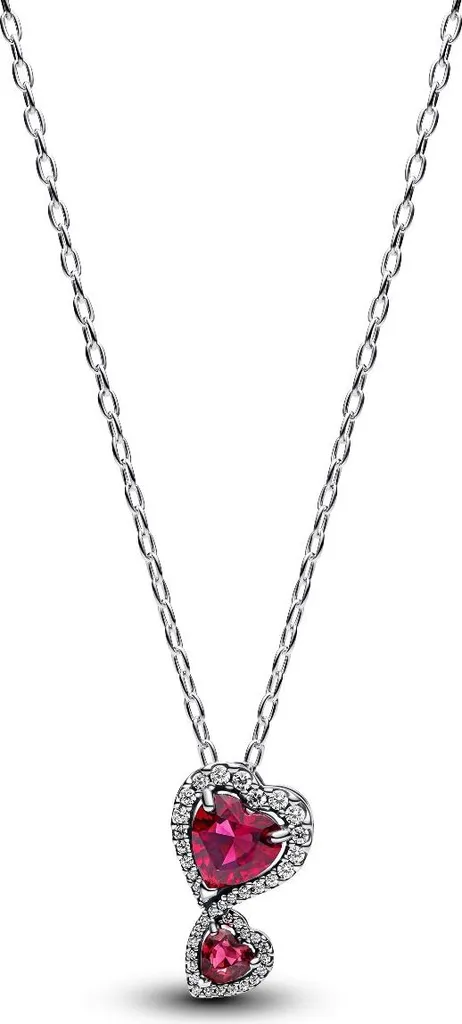 Collier PANDORA Argent et Cristal Rouge Halo Cœurs Éclat Intemporel