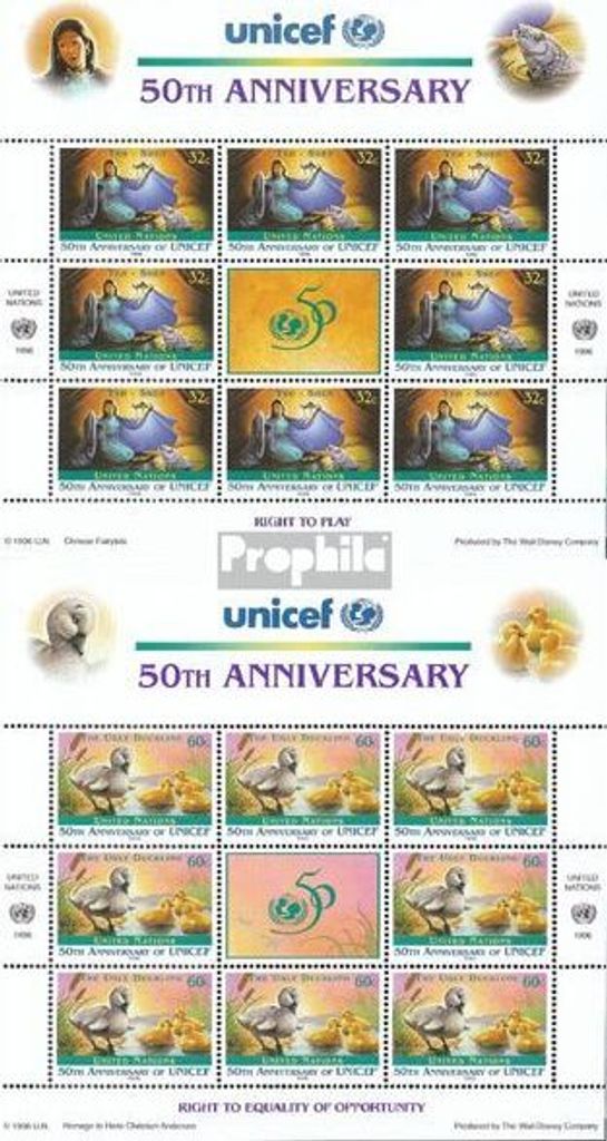 Briefmarken UNO - New York 1996 Mi 720-721 Kleinbögen (kompl.Ausg.) postfrisch UNICEF