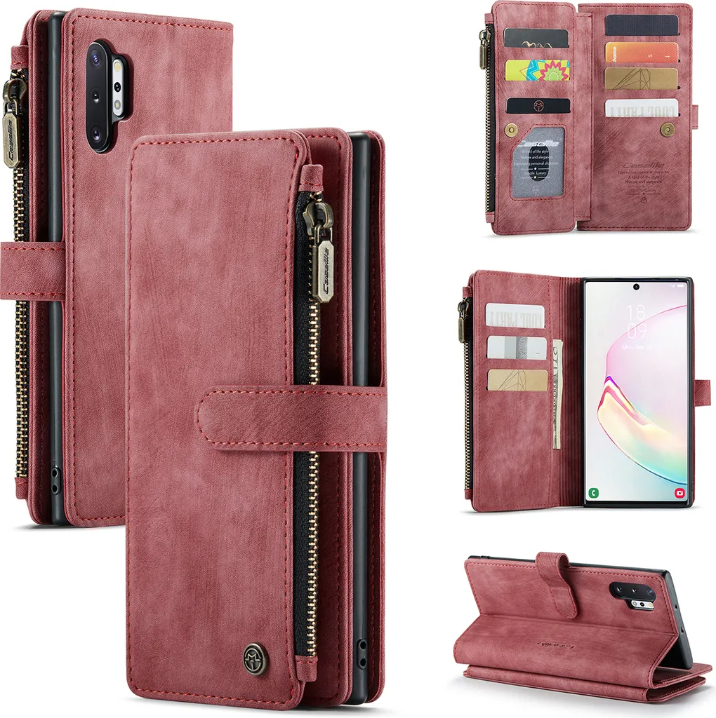 Phernykas Cover per Samsung Galaxy Note 10 Plus Libro Pelle Portafoglio, [Porta Carte] [Magnetica] Premium PU Flip Custodia Cellulare Protection per Samsung Note 10 Plus Leather Case, Vion-rosso