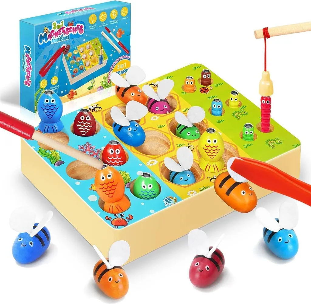 WEARXI giocattolo Montessori da 2 anni 3 in 1 abilità motorie gioco di pesca set