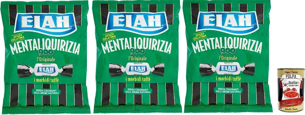 Elah Mentaliqurizia, novecento, caramella Toffee Süßigkeiten, Pyperite Mint und Lakritze, bonbons, lollies 3x 150g + Italian Gourmet polpa 400g