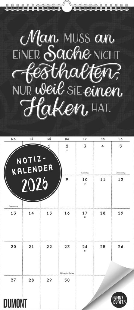 DUMONT - Funny Quotes Notizkalender 2026 - Typo-Wandkalender im Hochformat 22 x 50 cm - Sprüche-Planer für Humor- & Design-Fans