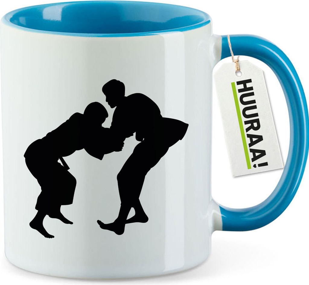 Huuraa Kaffeetasse Judo Silhouette 330ml Blau Keramik Kaffeebecher Geschenkidee