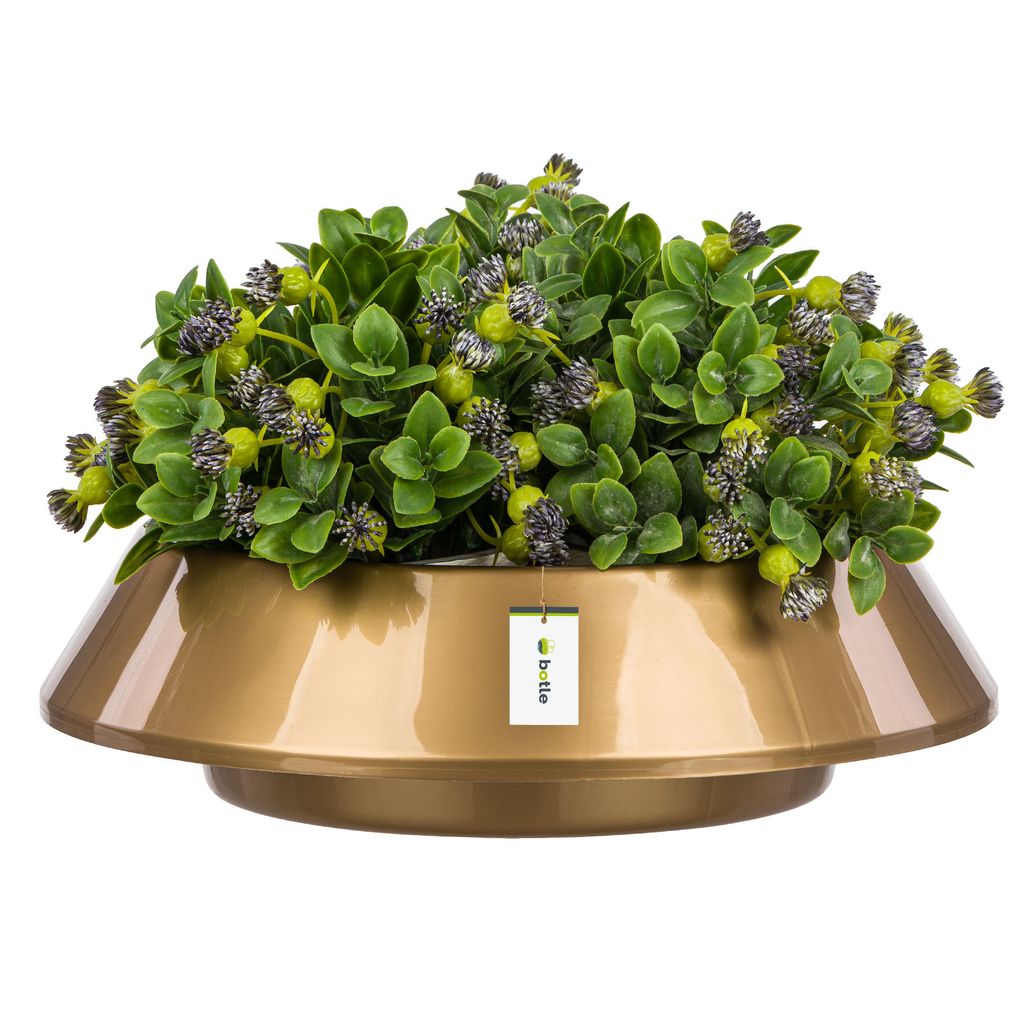 Friedhofsschale Rund Blumentopf Ø 25 cm Kunststoff Dekorative Blumenschale im Glänz Gold - Grabstein-Blumenarrangements - für lebende und künst...