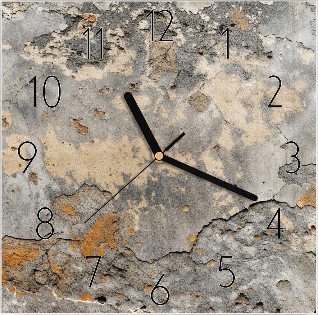 Wanduhr aus Glas mit Motiv Verwitterte Wand- 30 x 30 cm - inkl. Aufhängesystem