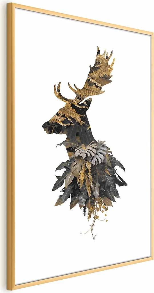 Poster Cervo della foresta 40x60 cm con cornice dorata con margine