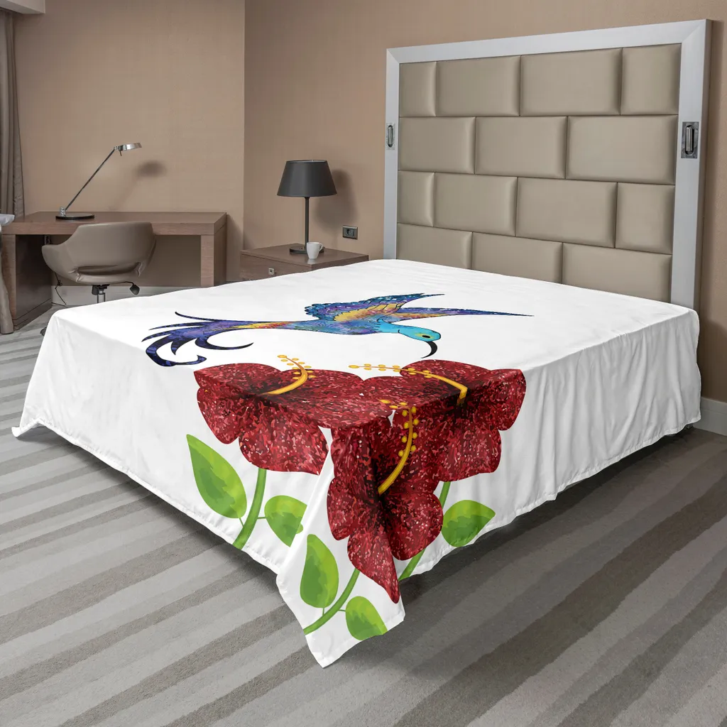 ABAKUHAUS Drap de Lit Colibri Vert et Bordeaux - 266x260 cm en Tissu Doux