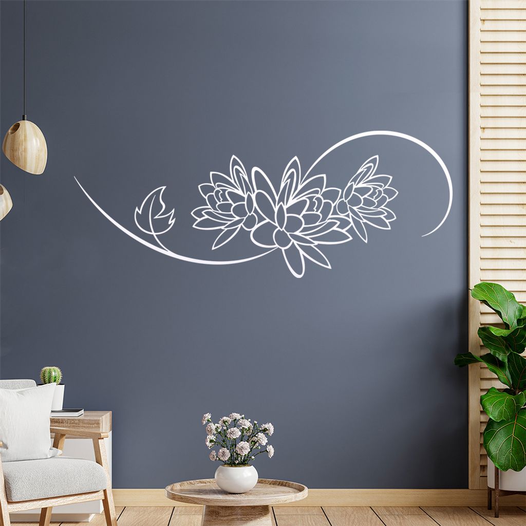 Blume - Linien Wandtattoo in 6 Größen - Wandaufkleber Wall Sticker - Dekoration, Küche, Wohnzimmer, Schlafzimmer, Badezimmer