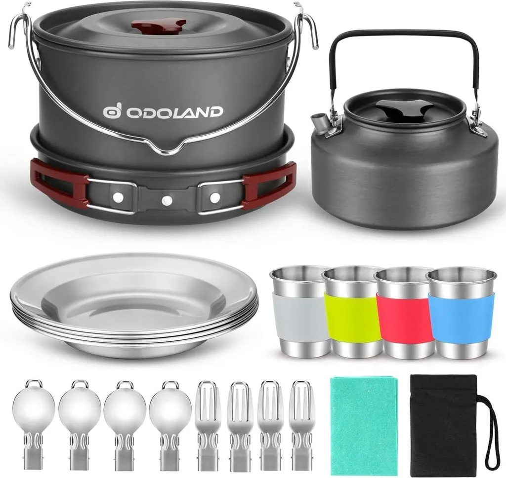 Vaisselle de camping incassable inox kit complet 4 personnes Odoland