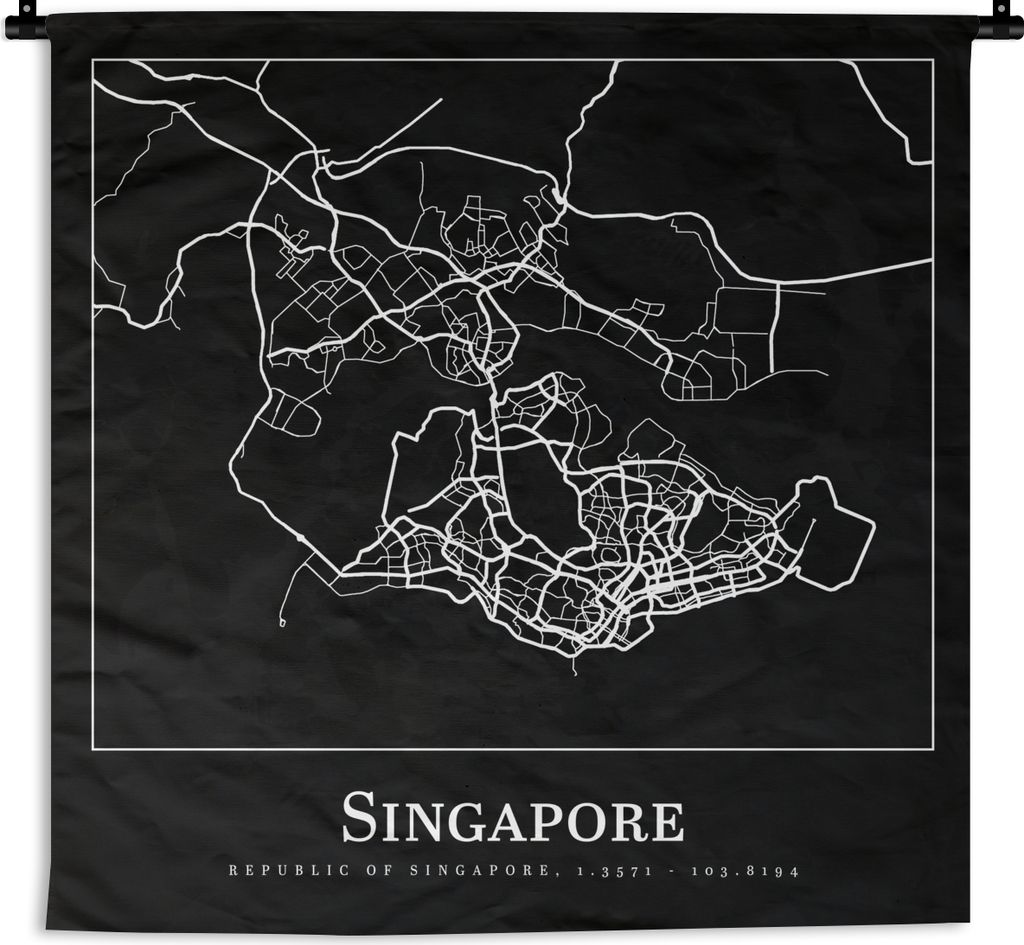 MuchoWow Wandteppich Wandbehang Singapur - Karte - Stadtplan 60x60 cm Tapisserie Dekoration Wandtuch - Dekorationen - Wand Decke