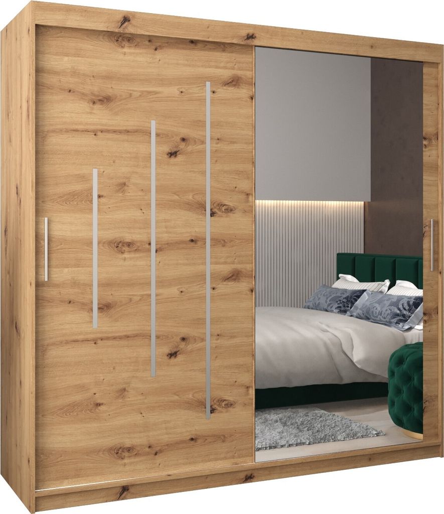 Kleiderschrank, Schiebetürenschrank Schlafzimmer, Schrank mit Spiegel YORK 2 200 cm