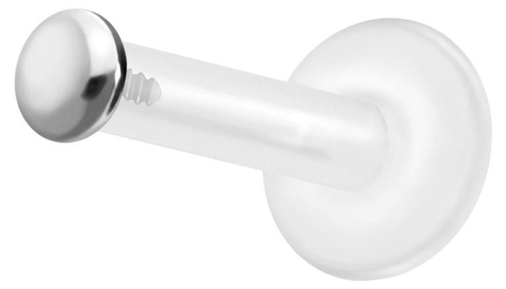 Ohrpiercing, Nasenpiercing PTFE Labret mit Innengewinde + Titan-Aufsatz FLACH Silber Stablänge: 7mm | Stabstärke: 1,2mm | Discgröße: 2mm