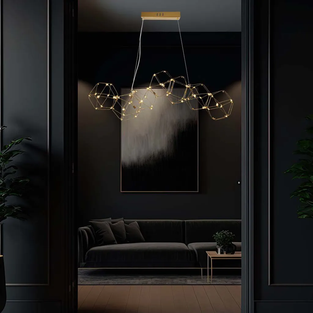 Lustre LED suspendu doré pour salon et salle à manger style contemporain - 5