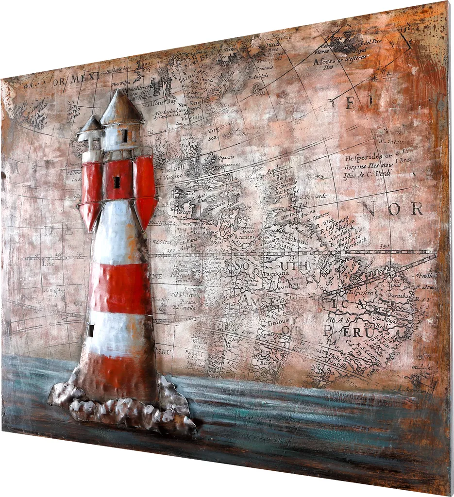Tableau Métallique Phare Map Fait à la Main 104x83cm - Déco Industrielle