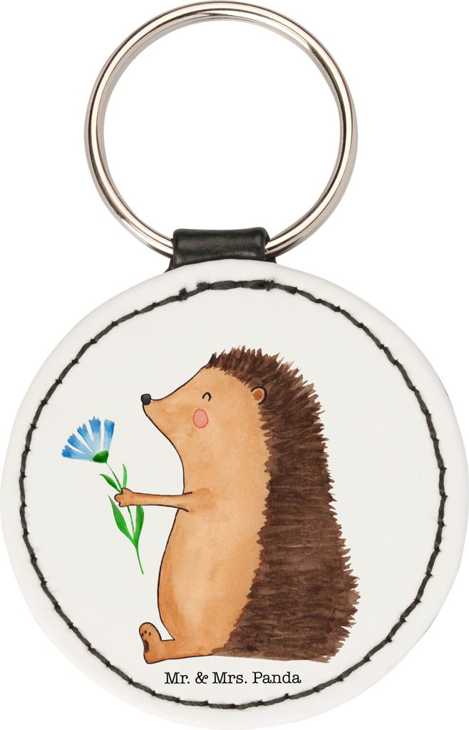 Mr. & Mrs. Panda Schlüsselanhänger Igel Blumen - Weiß - Geschenk, Gute Besserung, Krankenhaus, klein, Genesungswünsche, Taschenanhänger, krank...