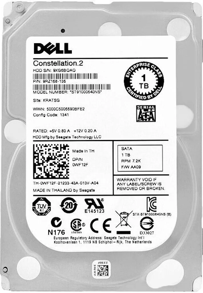 Dell 1TB 0WF12F Hard Drive Server 7200Rpm SATA III 2.5'' ST91000640NS