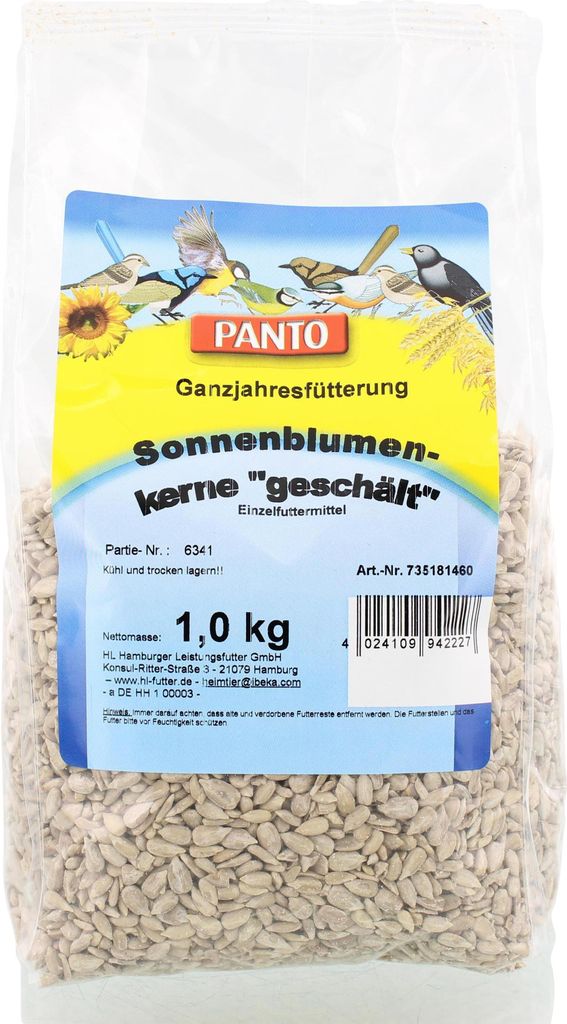 PANTO Sonnenblumenkerne geschält – 1 kg Vogelfutter schalenfrei & energiereich
