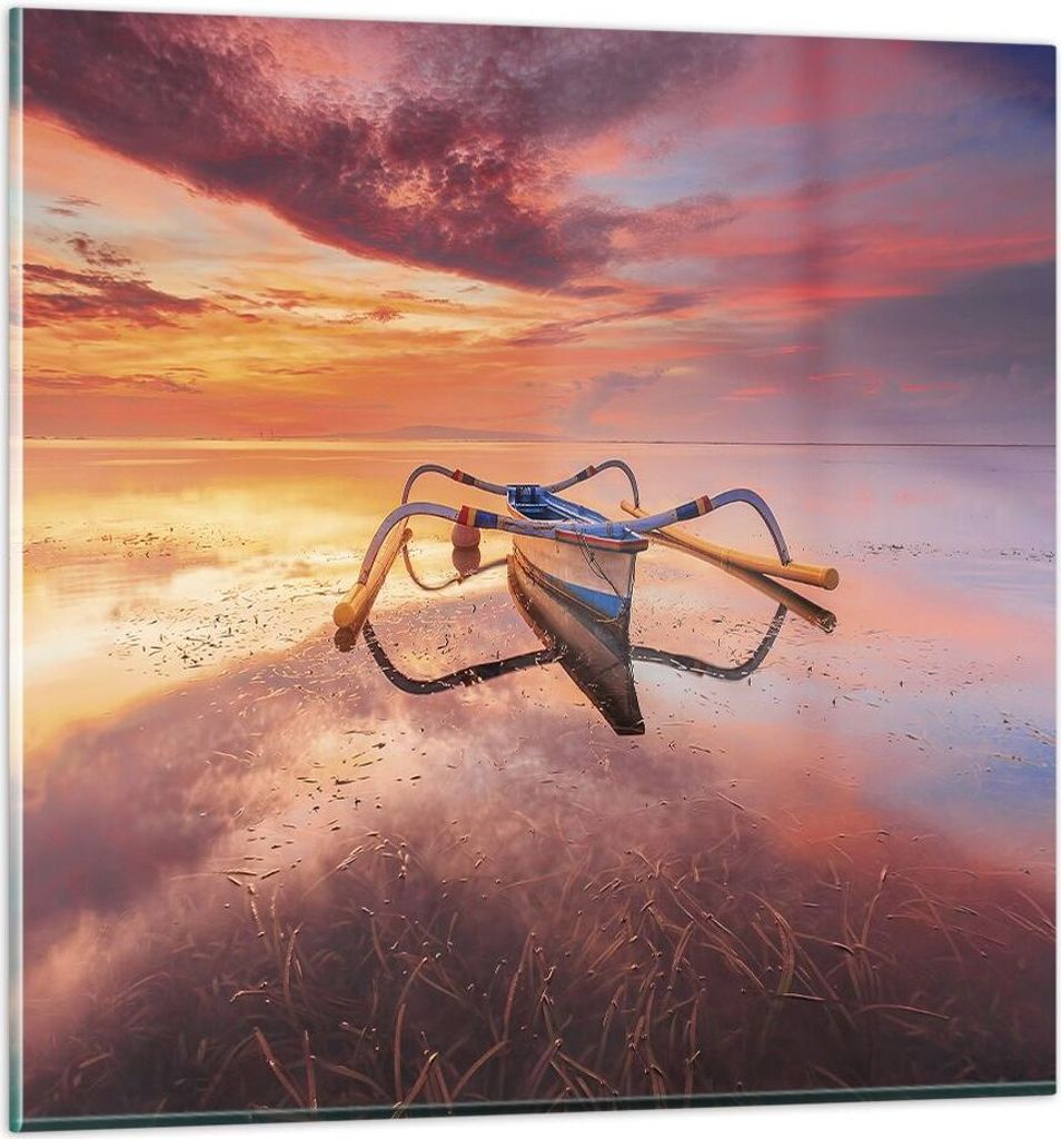 Bilder auf glas - Einteilig - £ódŸ Westen Die Sonne - 40x40cm - Glasbilder - Wandbilder - Bilder - zum Aufhängen bereit - Wanddekoration aus Gl...