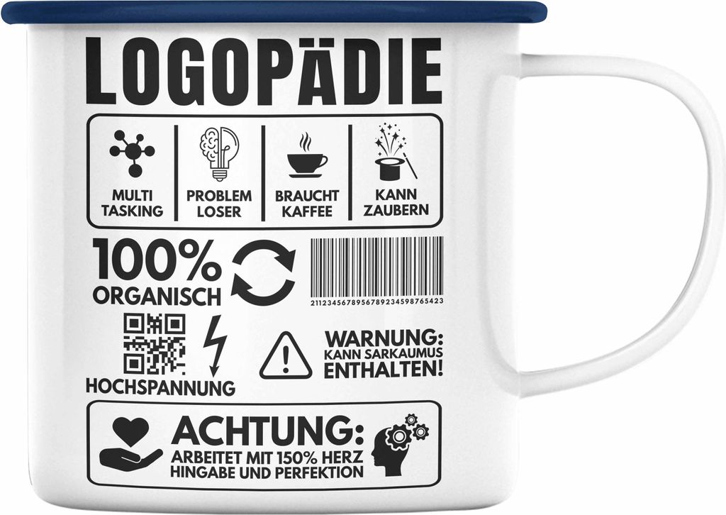 Trendation - Logopädin Spruch Emaille Tasse Geschenk Produktbild 