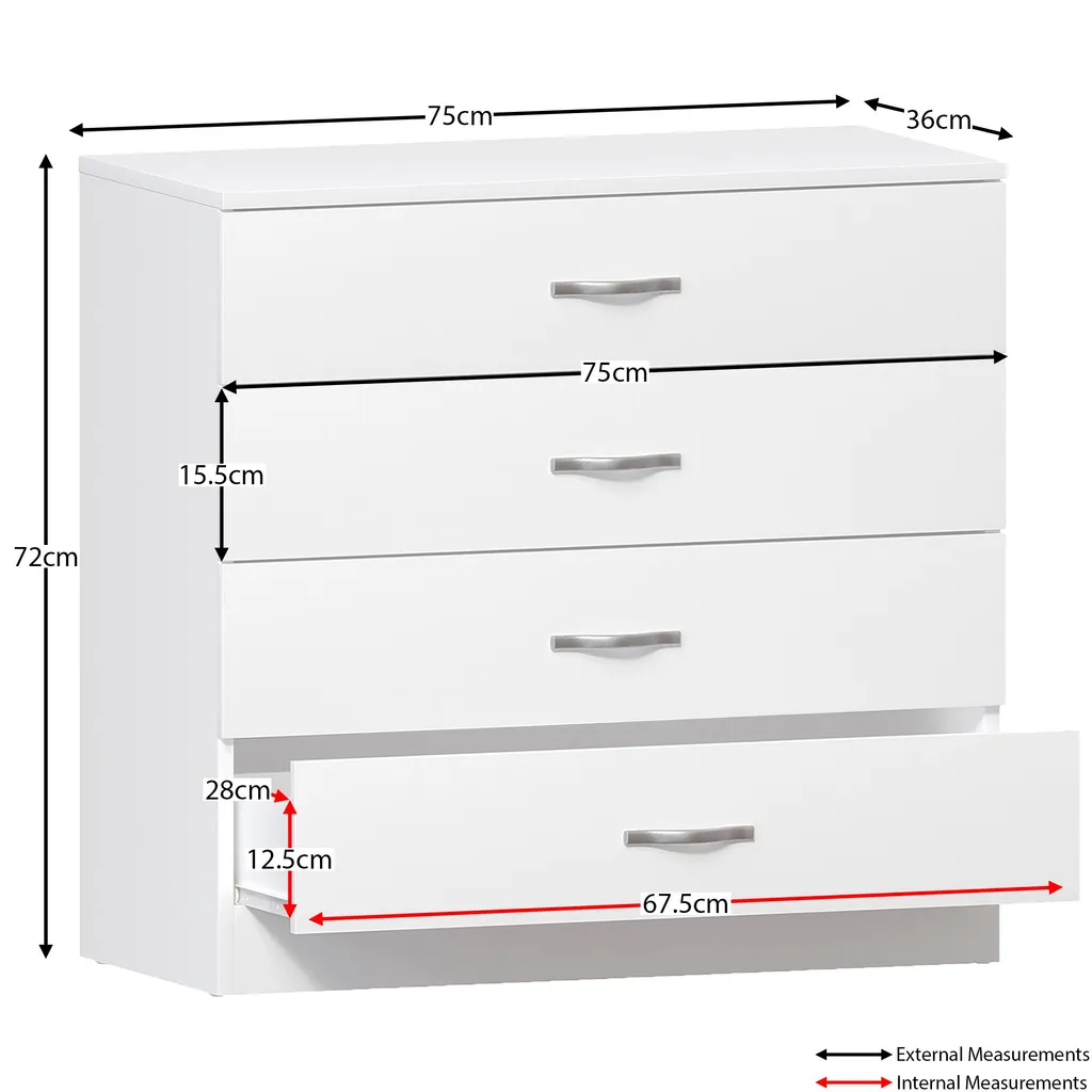 Commode de chambre blanche à 4 tiroirs Riano - Mobilier bois et métal
