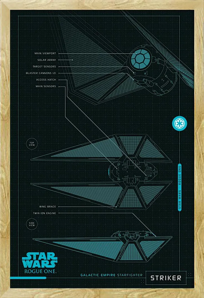 Poster Star Wars Rogue One Piani d'Attacco con Cornice Shinsuke MDF Faggio