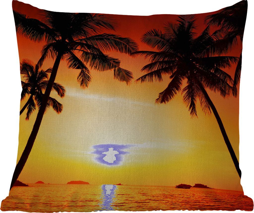 MuchoWow Outdoor Kissen - Palme - Sonnenuntergang - Strand - Orange - Tropisch - 50x50 cm - Wetterfest - Lounge Kissen - Komfortabel - Kissen mit...