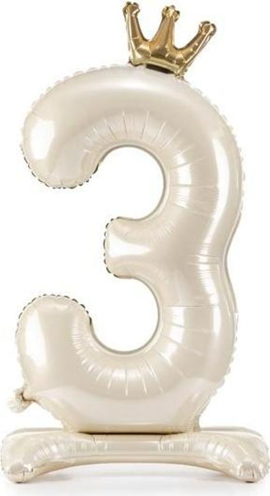 Foliemachineballon, cijfer "3", 84 cm, lichtcrème Productafbeelding 