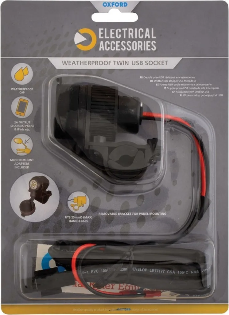 Oxford Double prise USB 5V 2A Connecteur Moto Haute Performance EL100 - 2