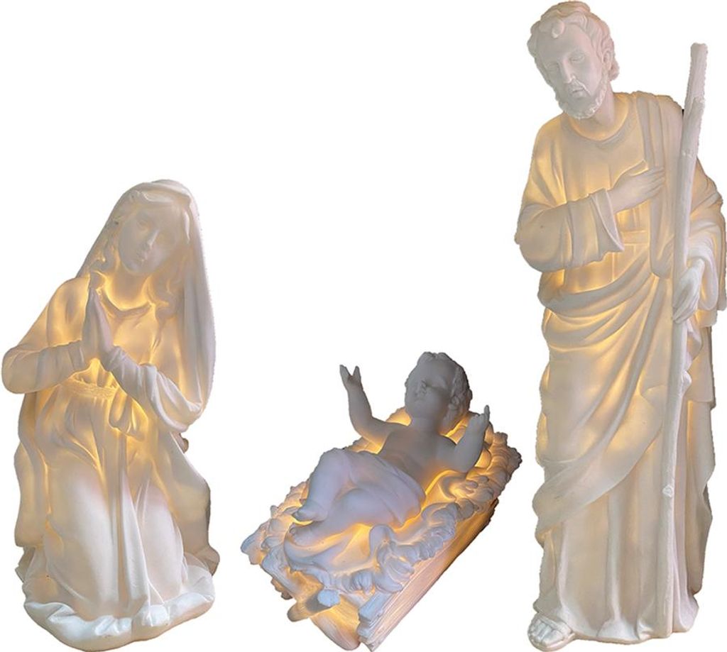 3x FADEDA Hlg. Familie beleuchtet, LED / Höhe:60 cm / handbemalt / detailgetreue Krippen Figuren - Weihnachten Tisch Dekoration Krippe Zubehör
