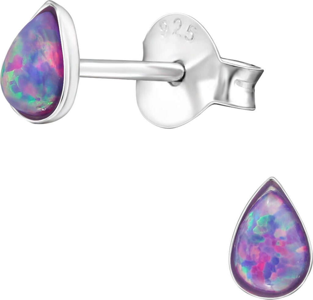 Ohrringe Ohrstecker 925 Sterling Silber tropfenförmiger synthetischer Opal in verschiedenen Farben Farbe - Lila