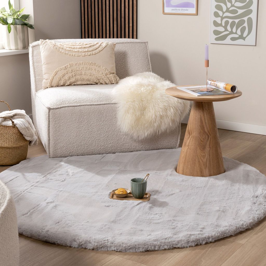 Volero - Hochflor Teppich Rund - Comfy Supreme Grau - Ø 120 cm - Wohnzimmer, Esszimmer, Schlafzimmer - Ländlich, Modern, Skandinavisch