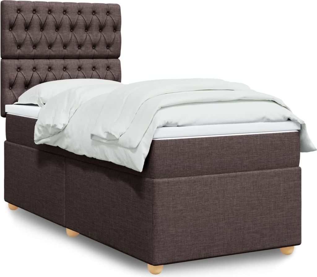 Design Boxspringbett mit Matratze Dunkelbraun 100x200 cm Stoff, Klassische Betten 2024 Neu