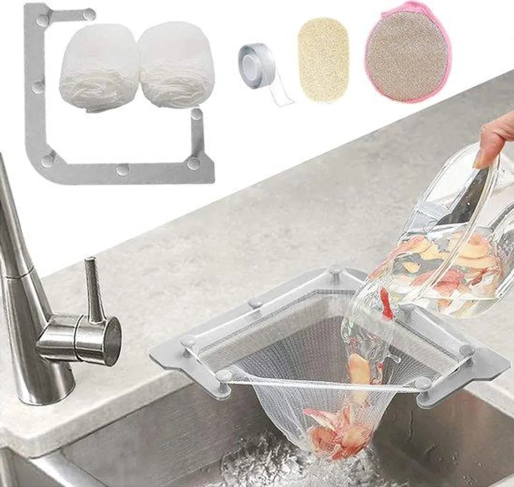 Passoire d'angle pour évier de cuisine avec 100 filtres jetables gris