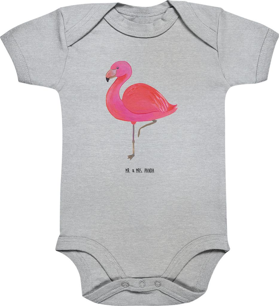 Mr. & Mrs. Panda Strampler Baby Flamingo Classic 12. - 18. Monat - Heather Grey - Geschenk, Selbstliebe, Babybody, Einzigartig, Ich, Freundin, Prä...