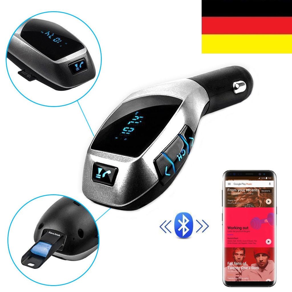 Bluetooth FM Transmitter Auto MP3 Player Dual USB KFZ TF AUX Freisprechanlage 