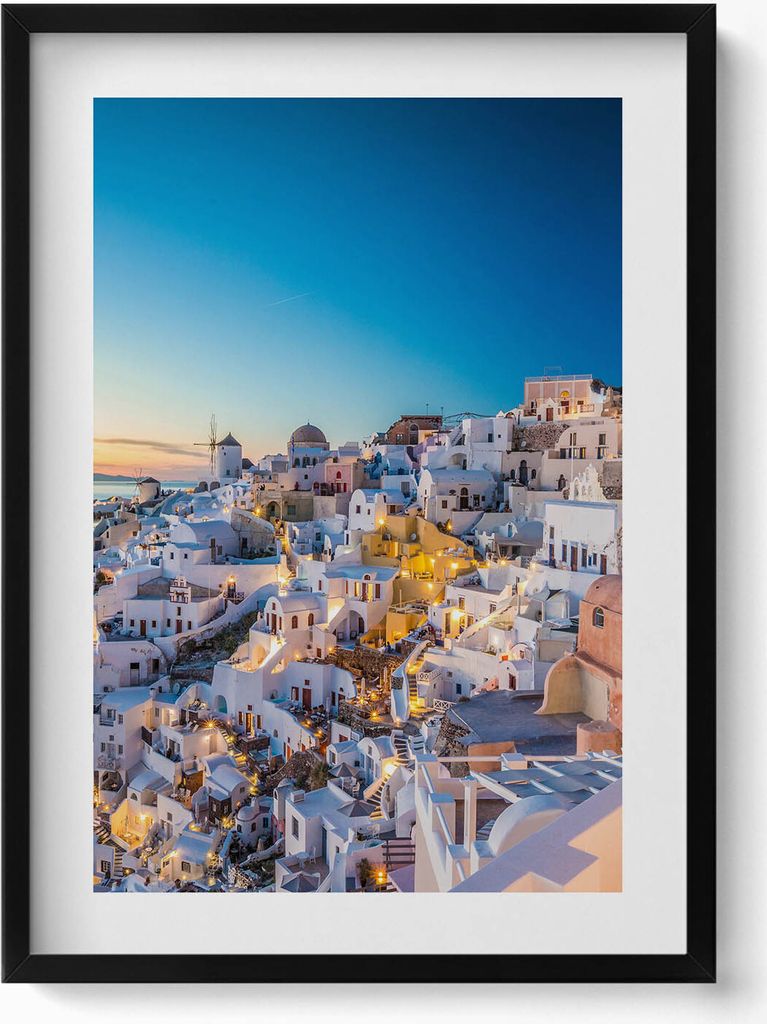 Sonnenuntergang auf Santorin– Wandbild mit Rahmen – Gerahmtes Bild – Wanddekoration – 50x70 cm – Schwarz Rahmen