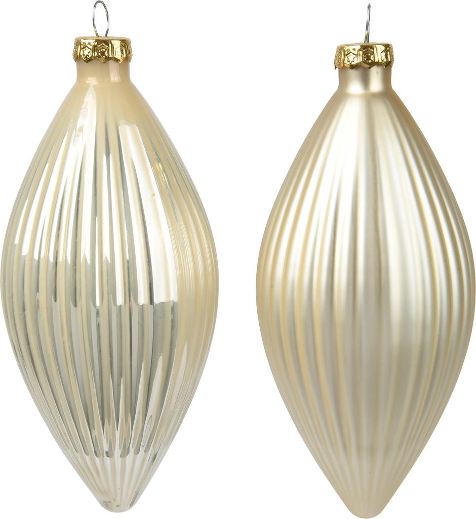 Christbaumschmuck Glas Olive 13cm 3 Stück geriffelt - Perle