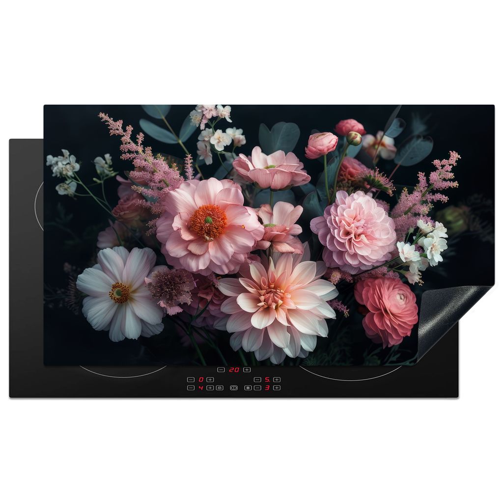KitchenYeah Herdabdeckplatte Blumen - Rosa - Natur , 90x52cm, Küche Deko, Glaskeramikkochfeld Herdabdeckung, Abdeckplatte fùr Kochfeld