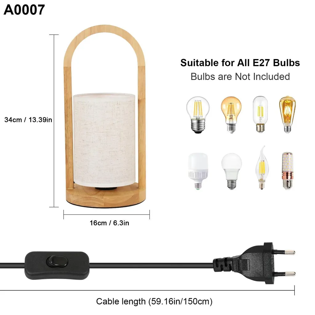 Lampe de chevet pour lecture bois et E27 A0007 éclairage chambre doux