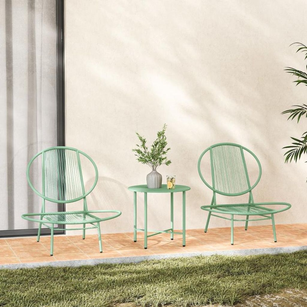 okwish Outdoor Bistro-Set 3-teilig Gartenmöbel -Set mit zwei stilvollen Stühlen und Tisch,Muschelförmige Gartenstühlen mit dreieckige Tischbein...