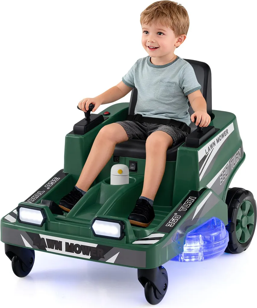 Tondeuse à gazon électrique 12V pour enfant avec sons et LED vert