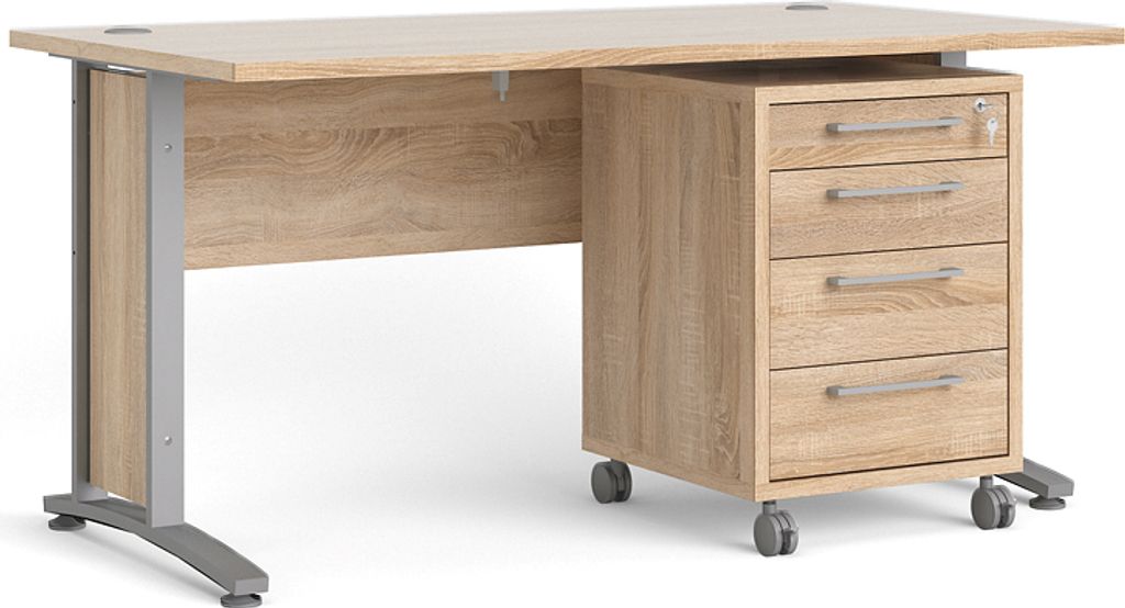Prisme Schreibtisch mit Rollcontainer Eiche Nachbildung