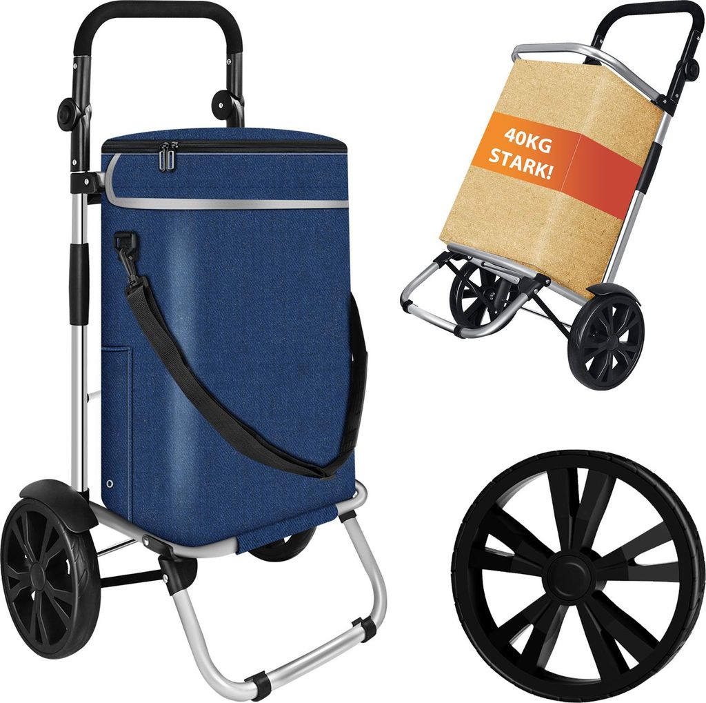 OKWISH Einkaufstrolleys 2 Räder,Kompakter Klappbarer Einkaufswagen, Robuster faltbarer Einkaufswagen, Praktischer Handwagen, Dunkelblau