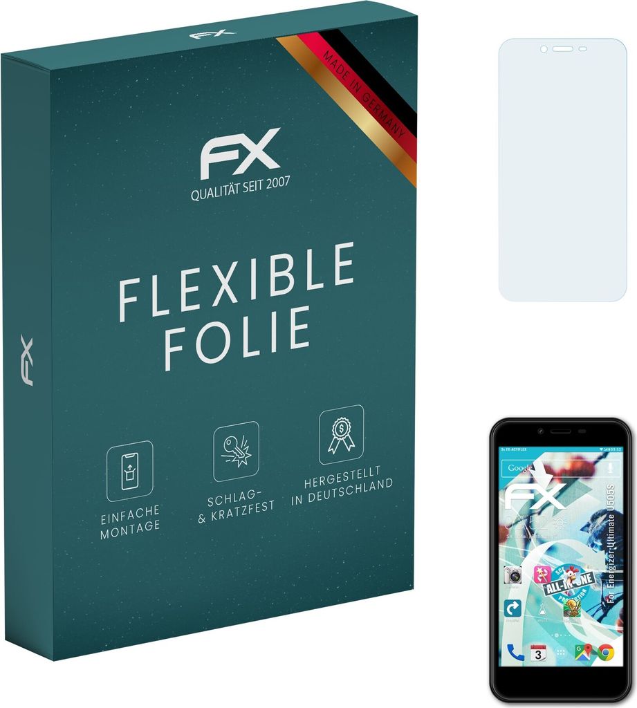 atFoliX FX-ActiFleX 3x Schutzfolie kompatibel mit Energizer Ultimate U505S Folie